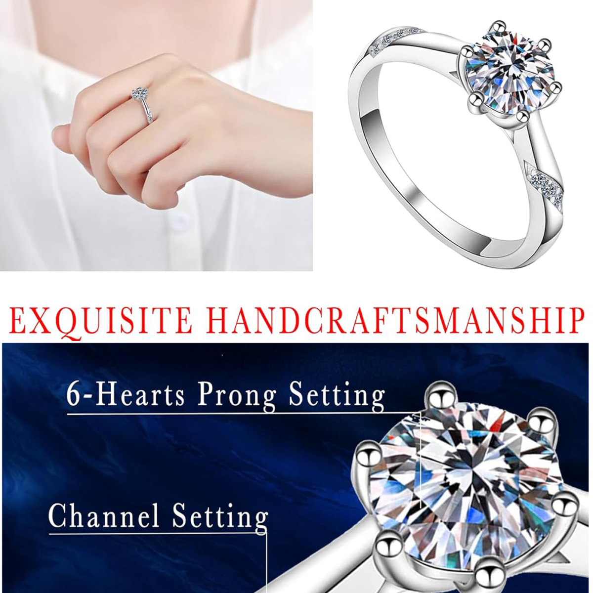 Sterling Silver Moissanite Engagement Ring-3