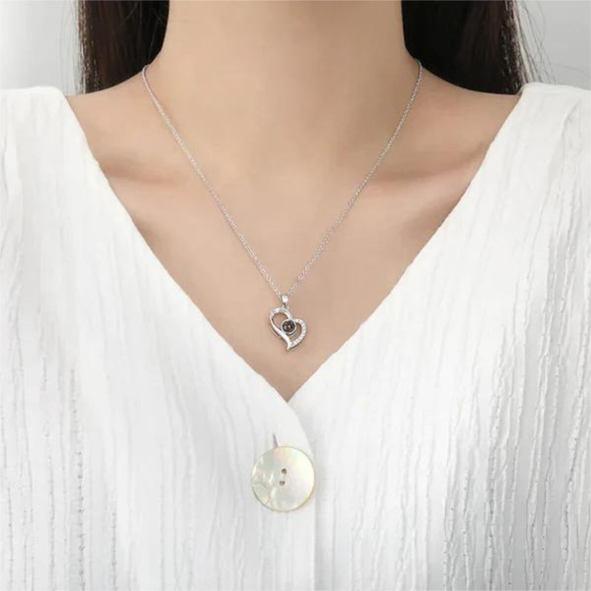 Collier pendentif coeur moissanite en argent sterling-2