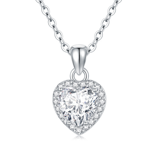 Sterling Silver Moissanite Heart Pendant Necklace with Engraved Word