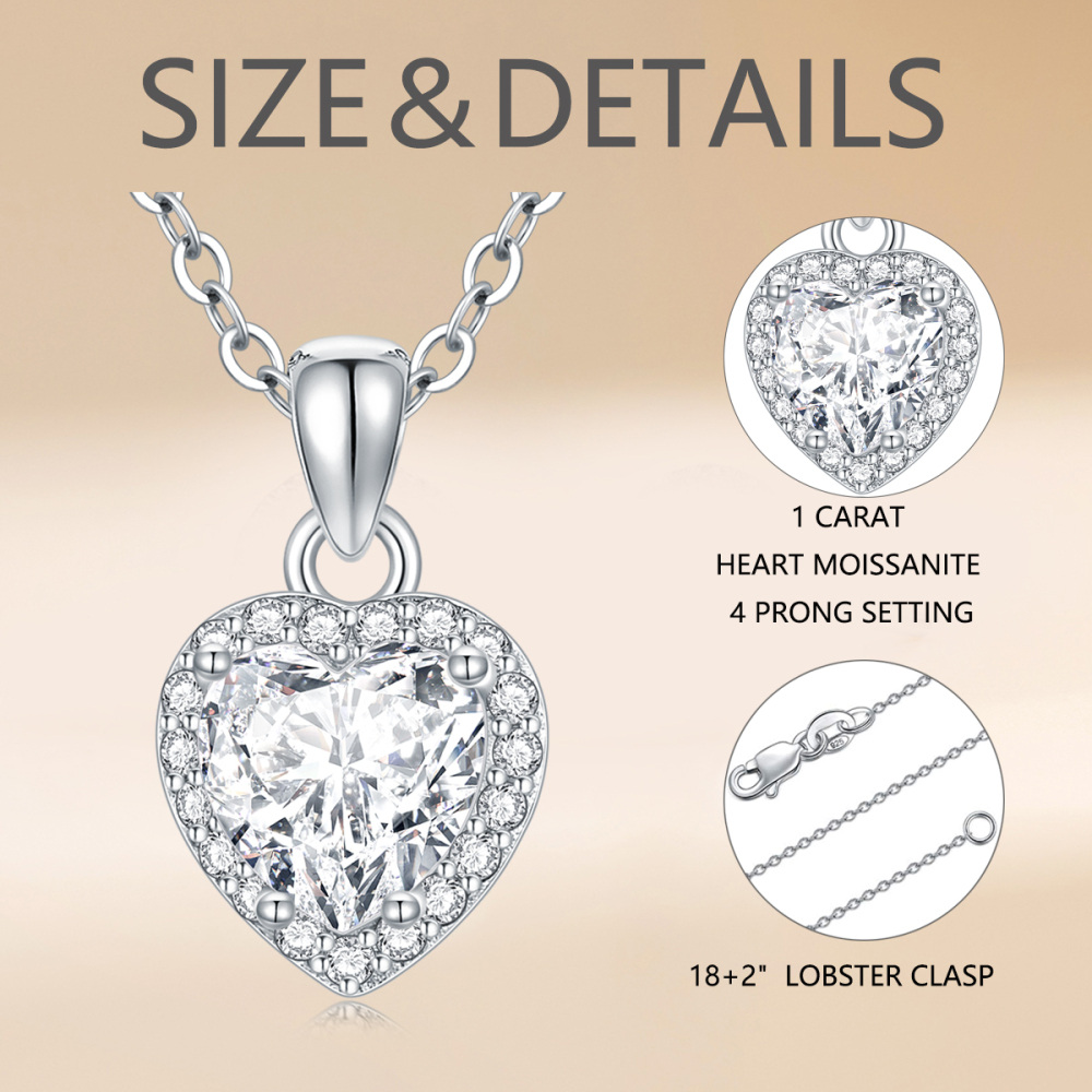 Sterling Silver Moissanite Heart Pendant Necklace with Engraved Word-3