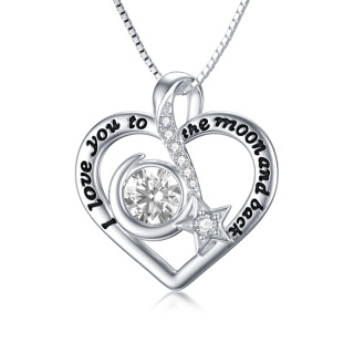 Sterling Silver Moissanite Heart Pendant Necklace with Engraved Word-2