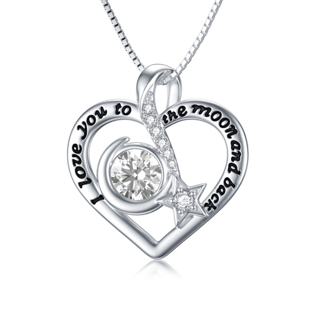 Collana con ciondolo a forma di cuore in moissanite d'argento con parola incisa-1