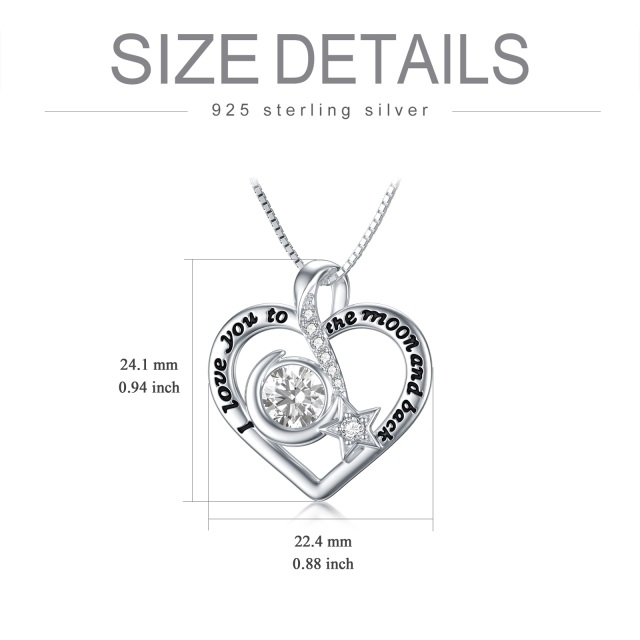 Sterling Silver Moissanite Heart Pendant Necklace with Engraved Word-5