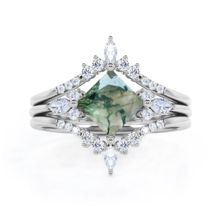 Sterling Silver Moissanite & Moss Agate Engagement Ring-41