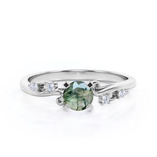 Sterling Silver Moissanite & Moss Agate Personalized Engraving Engagement Ring-52