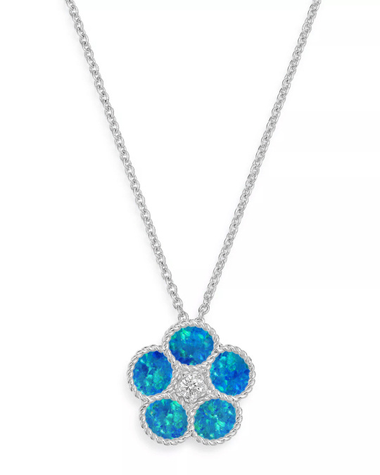 Sterling Silver Moissanite & Opal Four Leaf Clover Pendant Necklace