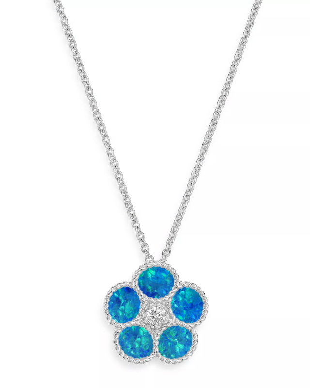 Sterling Silver Moissanite & Opal Four Leaf Clover Pendant Necklace-1