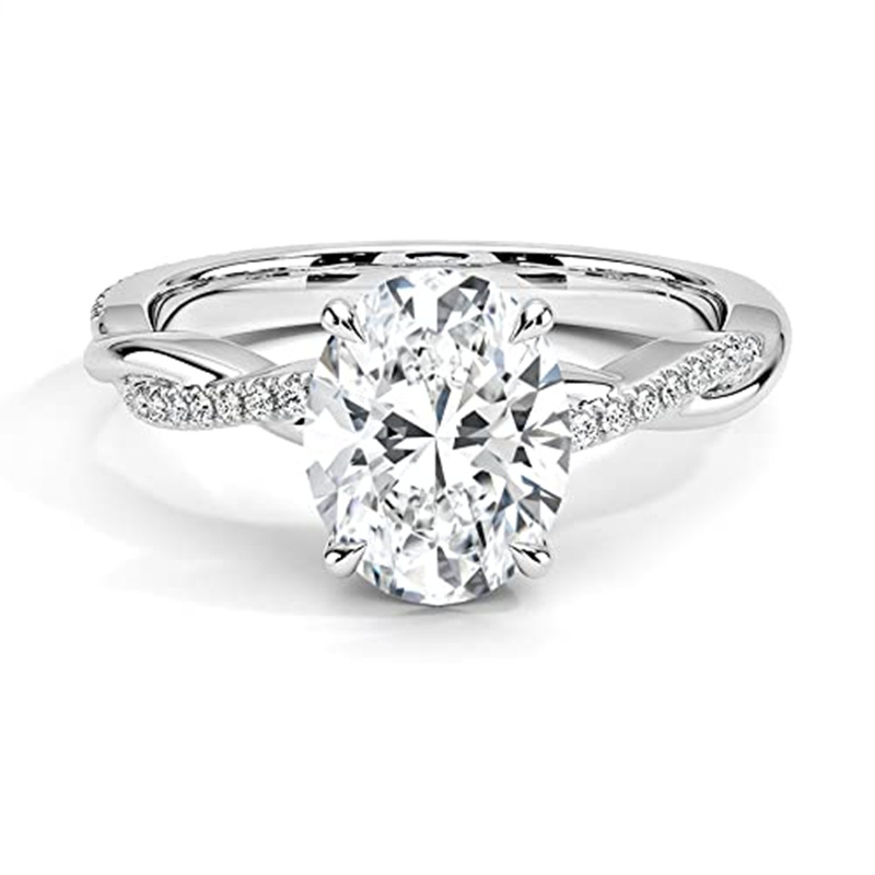 Sterling Silver Moissanite Personalized Engraving & Oval Shaped Engagement Ring-6