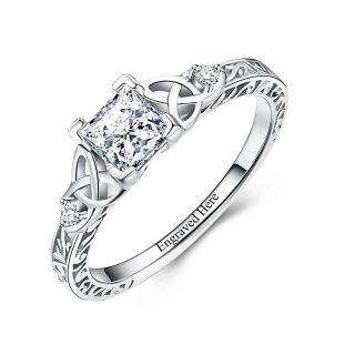 Sterling Silver Moissanite Personalized Engraving Wedding Ring-45