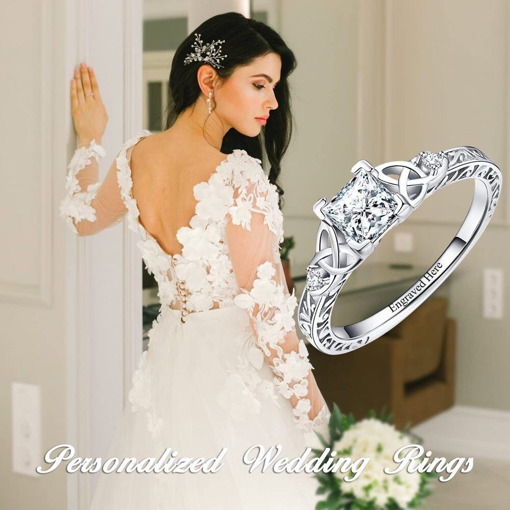 Sterling Silver Moissanite Personalized Engraving Wedding Ring-2