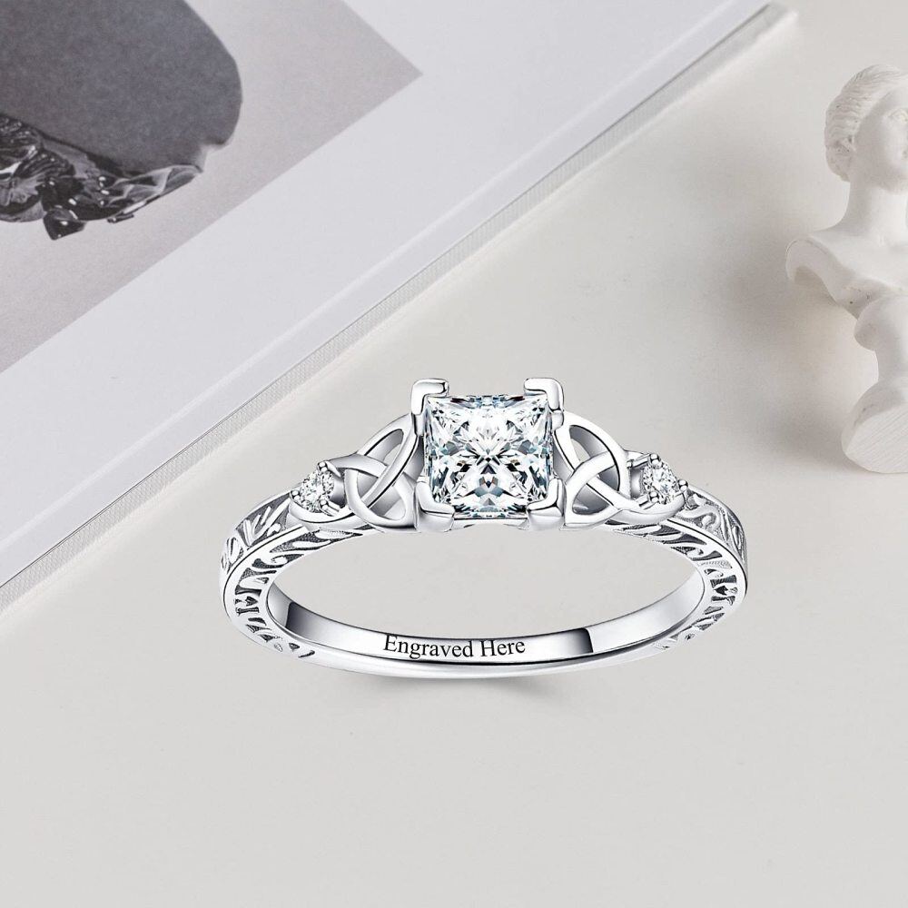 Sterling Silver Moissanite Personalized Engraving Wedding Ring-5