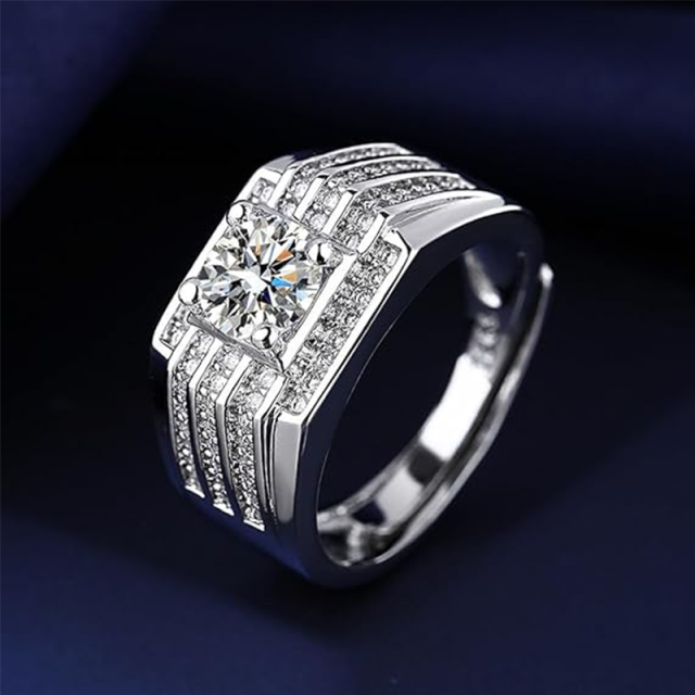 Sterling Silver Moissanite Ring for Men-3