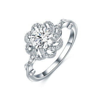 Sterling Silver Moissanite Rose Wedding Ring-23