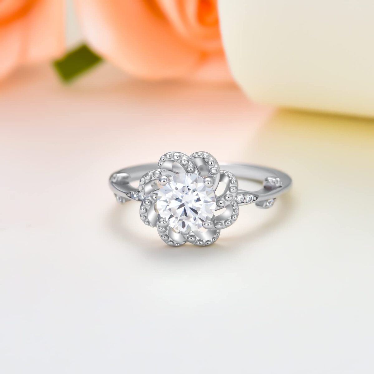 Sterling Silver Moissanite Rose Wedding Ring-3