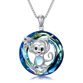 Sterling Silver Monkey Crystal Pendant Necklace-7