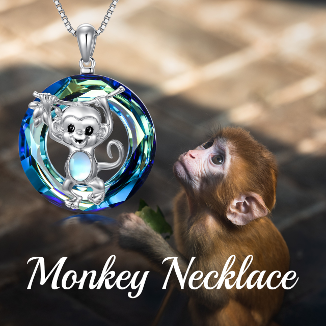 Sterling Silver Monkey Crystal Pendant Necklace-5