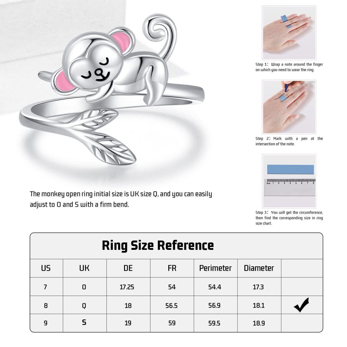 Bague ouverte en argent Sterling Monkey-5