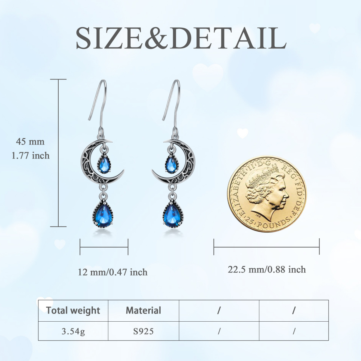 Sterling Silver Cubic Zirconia Moon Drop Earrings-5