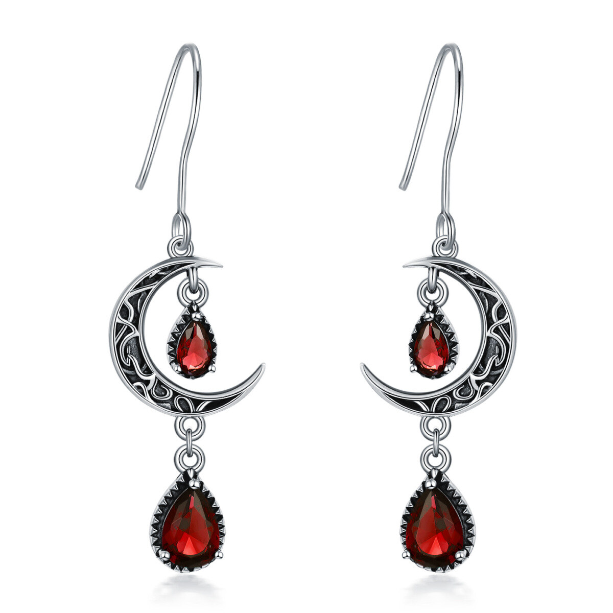 Boucles d'oreilles pendantes rétro en argent sterling avec motif de lune en forme de poire et oxyde de zirconium-1