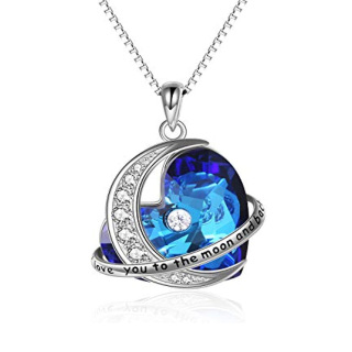 Sterling Silver Moon & Heart Crystal Pendant Necklace-39