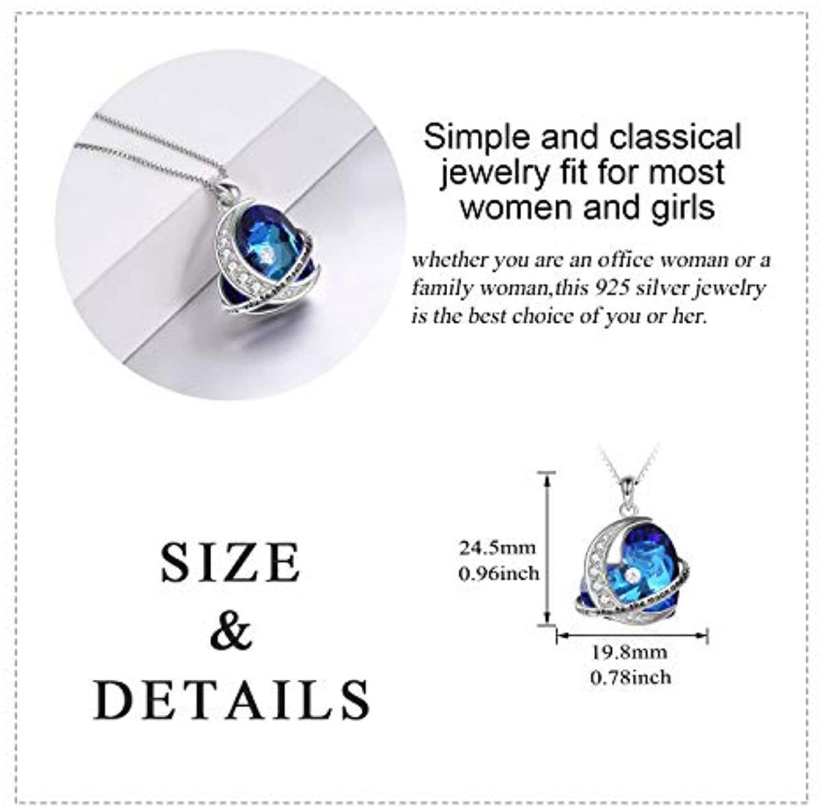 Sterling Silver Moon & Heart Crystal Pendant Necklace-5