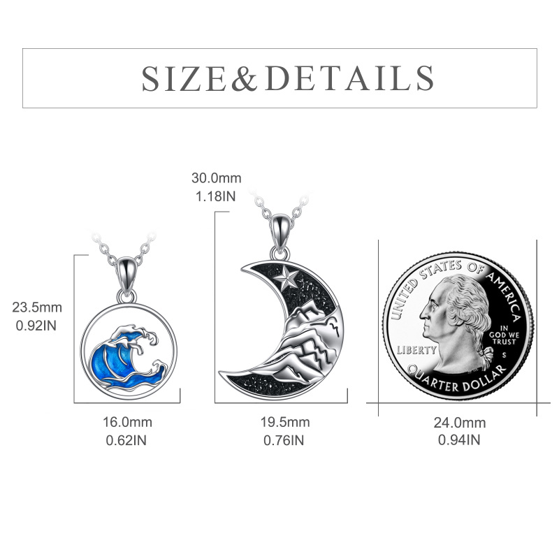 Sterling Silver Moon & Mountains Spray Pendant Couple Necklaces for Men Women-5