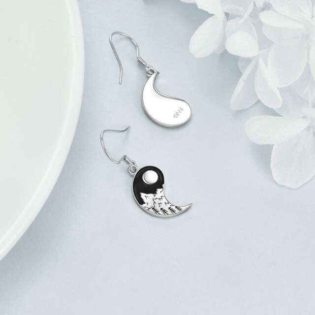 Sterling Silver Yin Yang Moon & Mountains Drop Earrings For Women-3