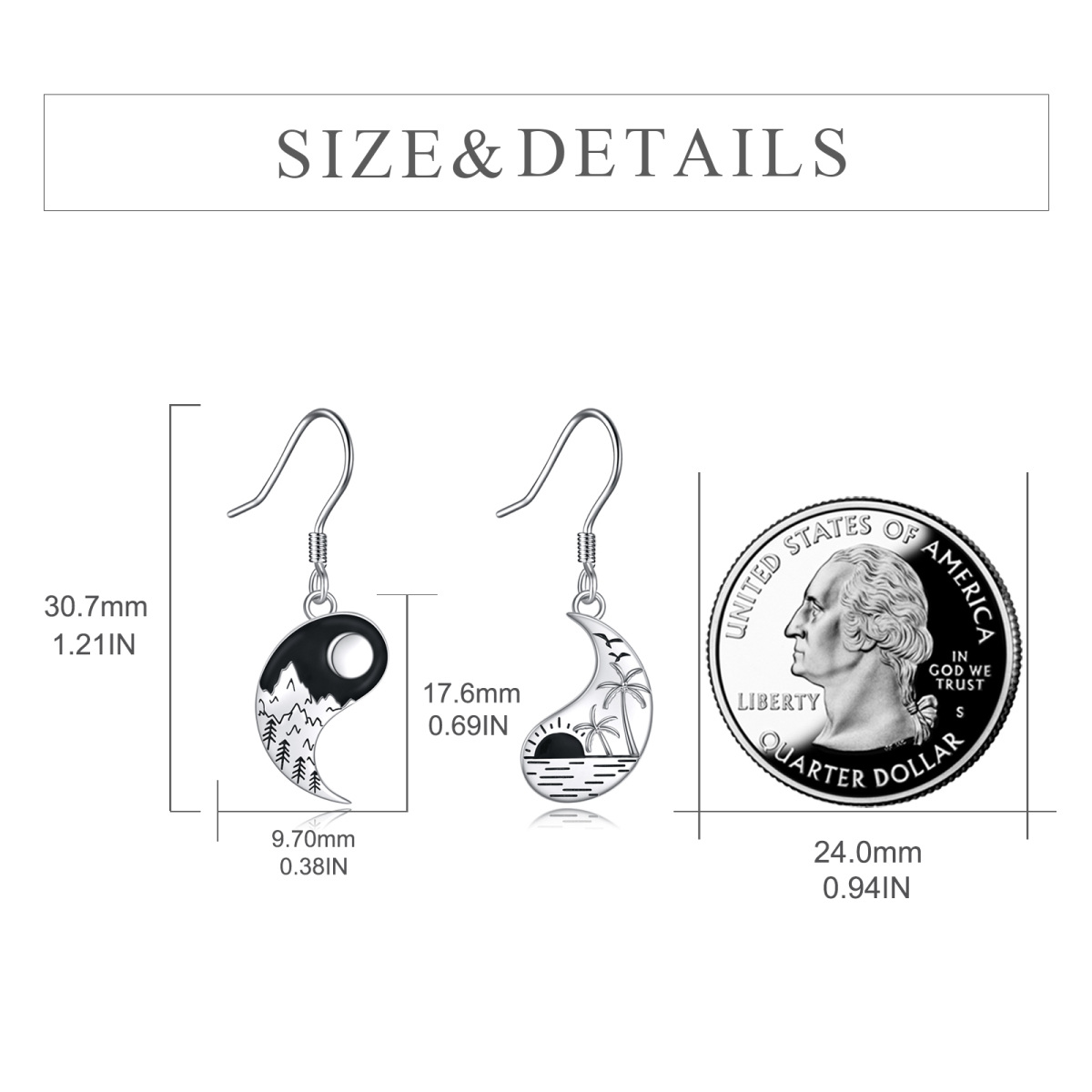 Sterling Silver Yin Yang Moon & Mountains Drop Earrings For Women-4