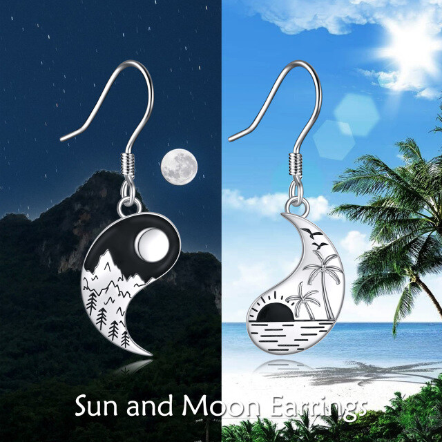 Sterling Silver Yin Yang Moon & Mountains Drop Earrings For Women-5