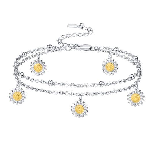 Sterling Silver Cubic Zirconia Moon Multi-layered Anklet