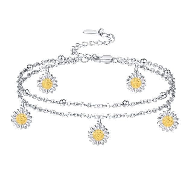 Sterling Silver Cubic Zirconia Moon Multi-layered Anklet-1