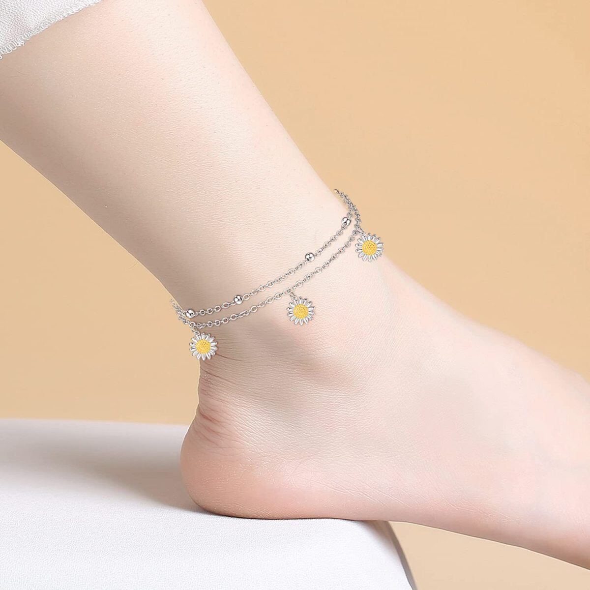 Bracelet de cheville en argent sterling avec zircon cubique et lune multicouche-4