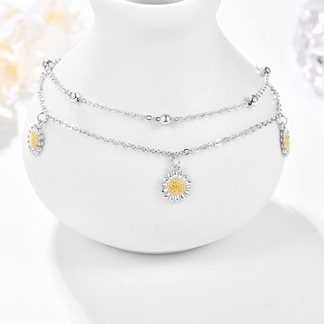 Sterling Silver Cubic Zirconia Moon Multi-layered Anklet-5