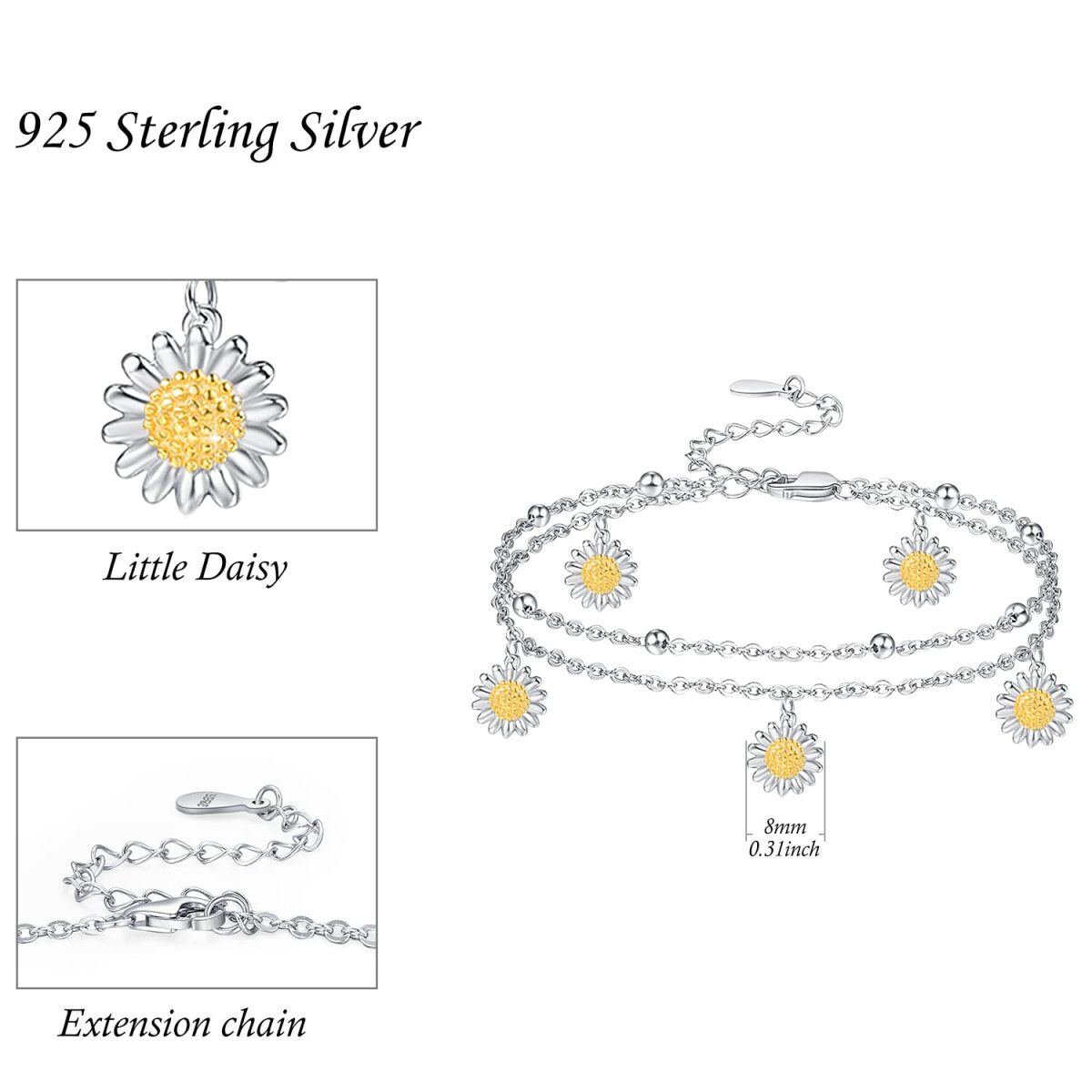 Sterling Silber Cubic Zirkonia Mond mehrschichtige Fußkettchen-6