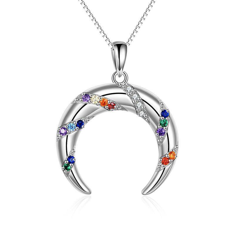 Sterling Silver Cubic Zirconia Moon Pendant Necklace-11