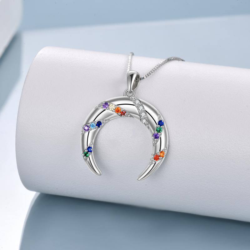 Sterling Silver Cubic Zirconia Moon Pendant Necklace-3