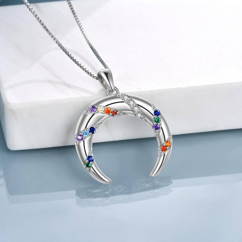 Sterling Silver Cubic Zirconia Moon Pendant Necklace-4