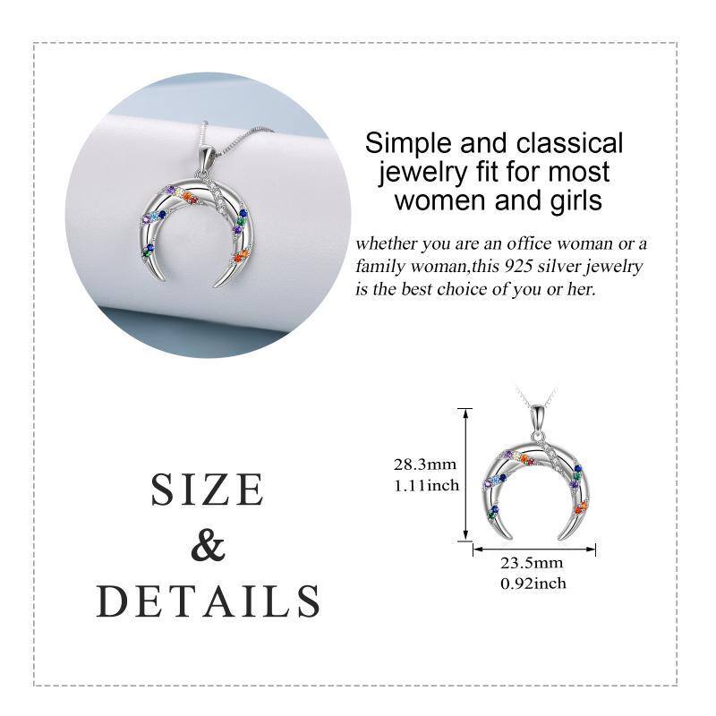 Sterling Silver Cubic Zirconia Moon Pendant Necklace-5