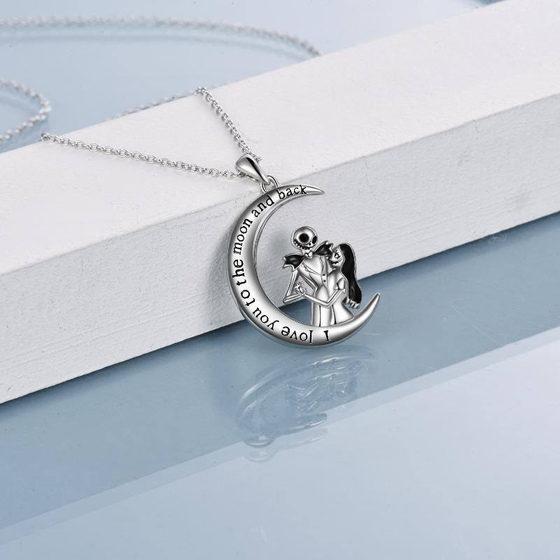 Sterling Silver Moon Pendant Necklace with Engraved Word-3