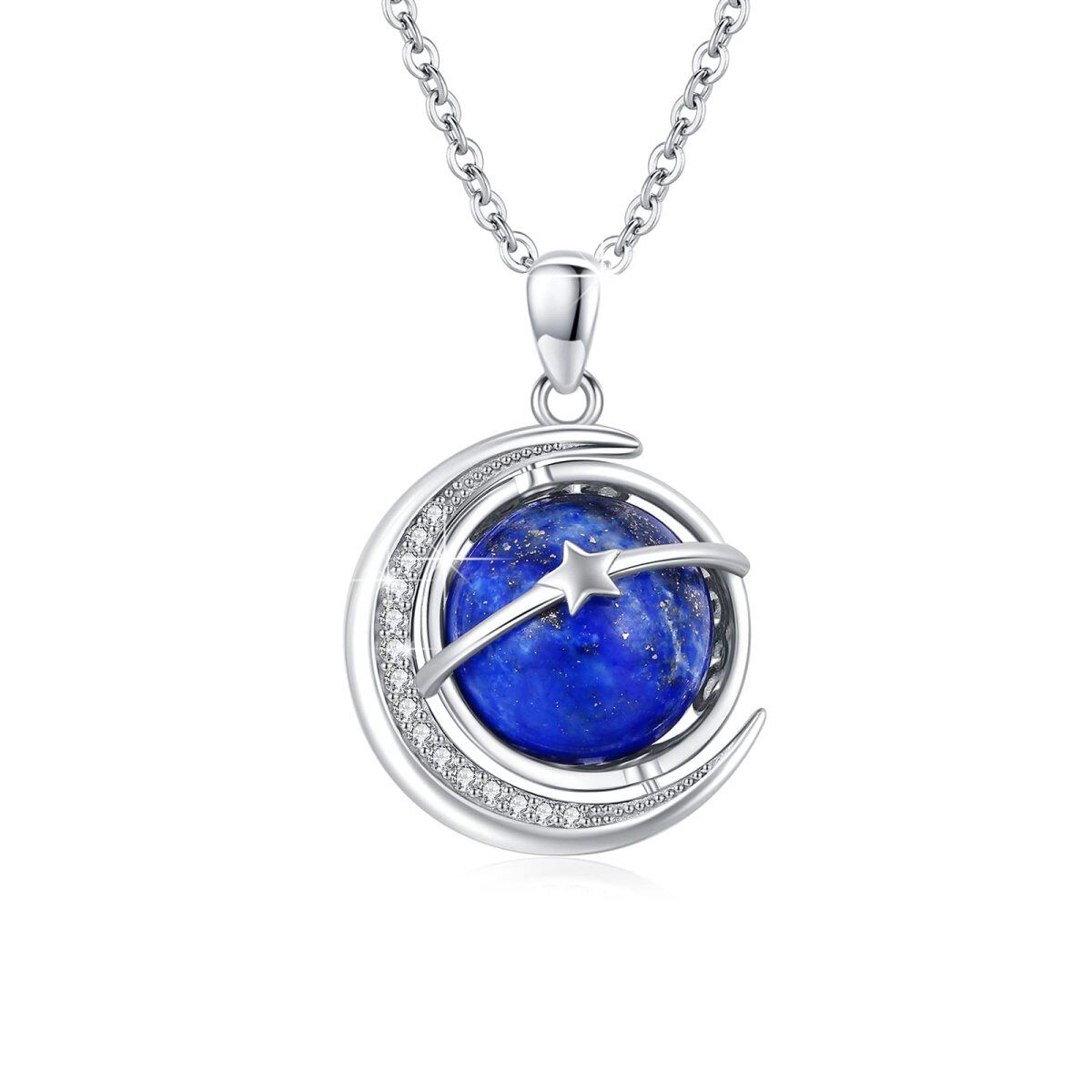 Sterling Silver Moon & Planet Pendant Necklace-1