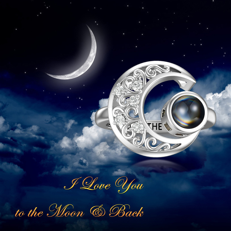 Sterling Silver Cubic Zirconia Moon Ring with Engraved Word-5