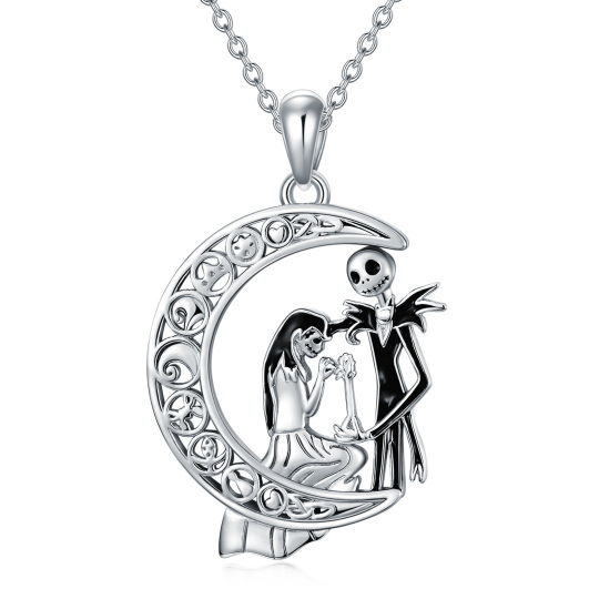 Sterling Silver Moon & Skeleton Pendant Necklace