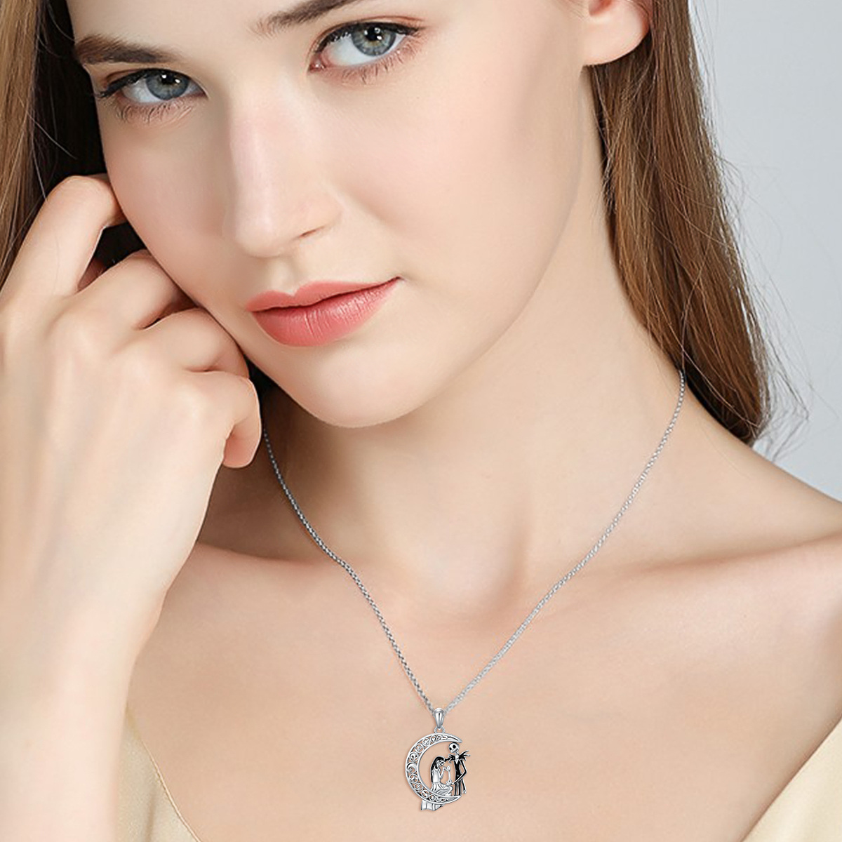 Collier en argent sterling avec pendentif lune et squelette-2