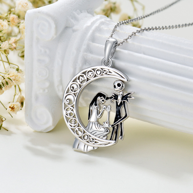 Collana con ciondolo luna scheletro in argento sterling-3