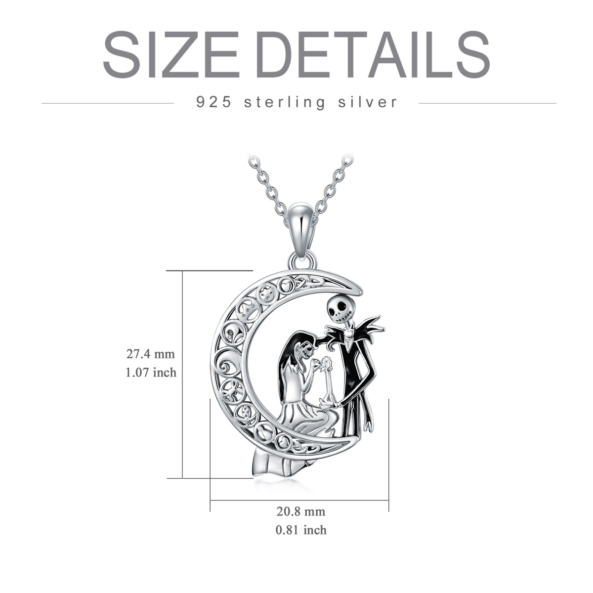 Sterling Silver Moon & Skeleton Pendant Necklace-6