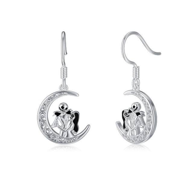 Pendants d'oreilles lune et crâne en argent sterling-1