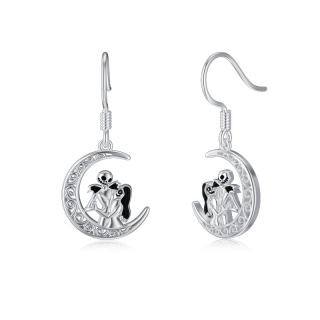 Sterling Silver Moon & Skull Drop Earrings-2