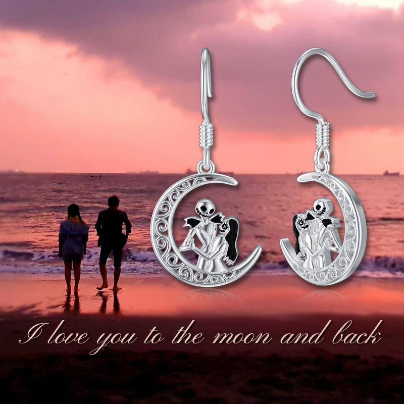 Pendants d'oreilles lune et crâne en argent sterling-3