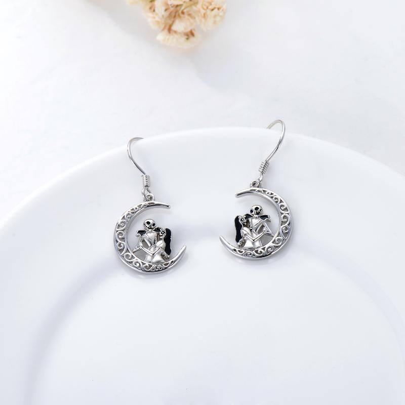 Sterling Silver Moon & Skull Drop Earrings-4