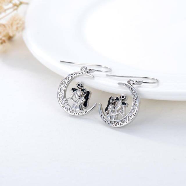 Pendants d'oreilles lune et crâne en argent sterling-5